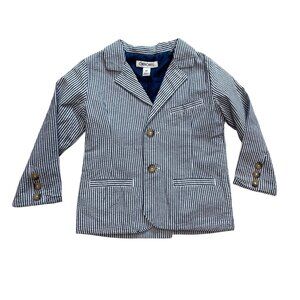 Cherokee Striped Seersucker Blazer Boys Size 3T‎ Blue White Notch Lapel Cotton